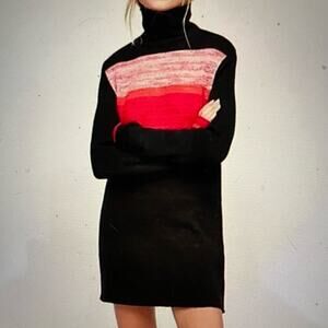 Free People Black Red Color Block Turtleneck Winter Break Sweater Dress XS